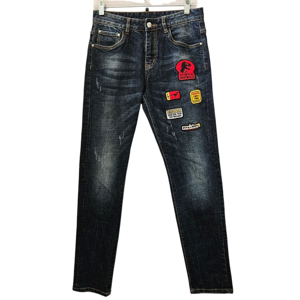Frankie Morello Jeans Mens sz 29x30.5 GF European Patches Distressed Dark Grunge